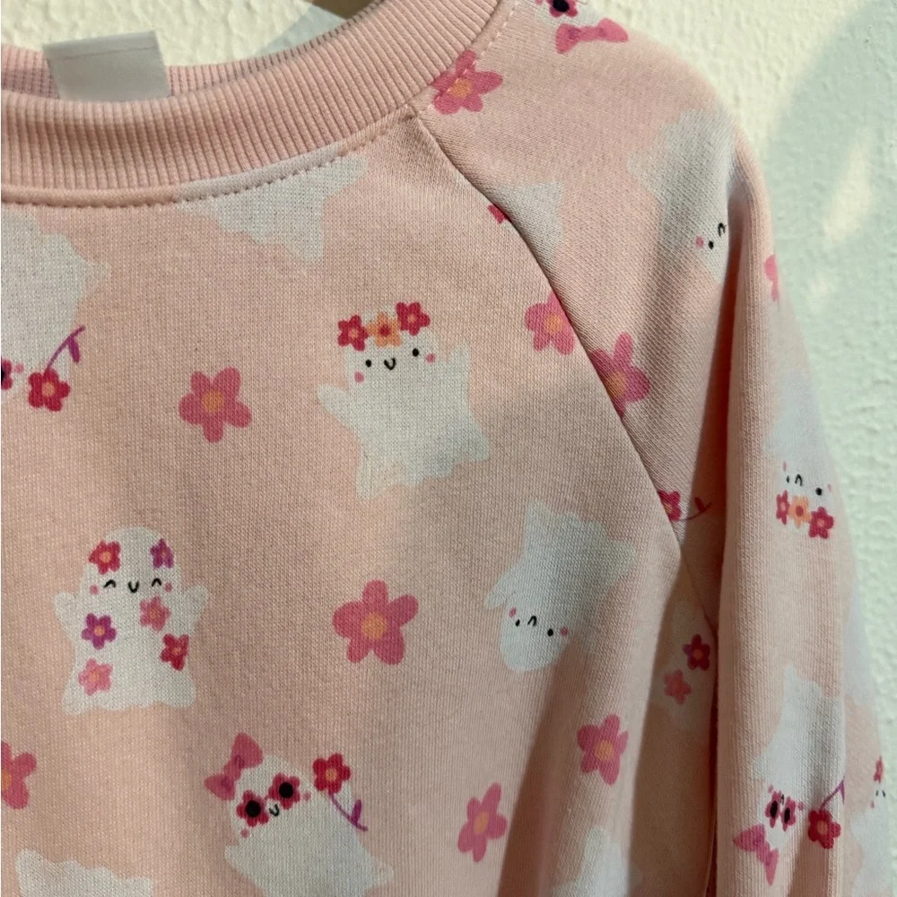 Old Navy Pink Baby Onesie with Ghost and Flower Design